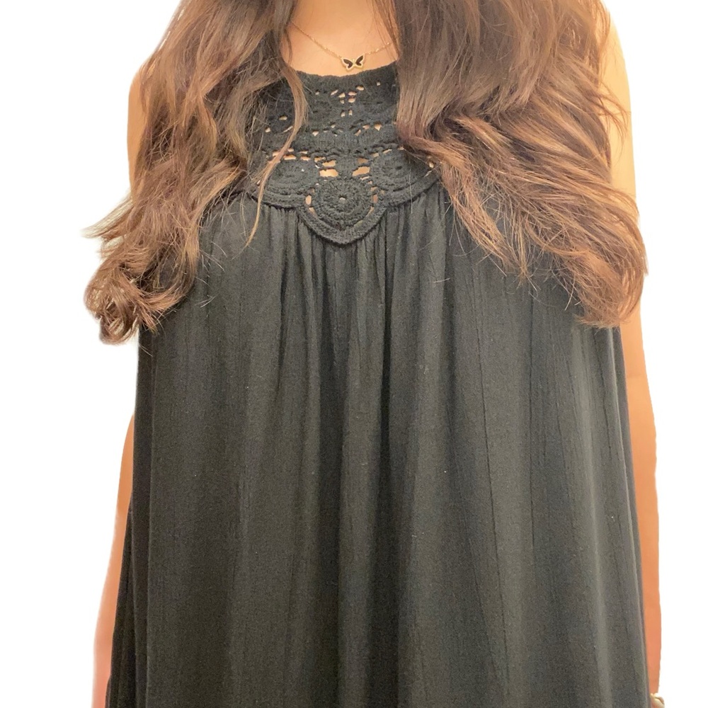 Black Crochet Maxi Halter Dress - Picture 1 of 2